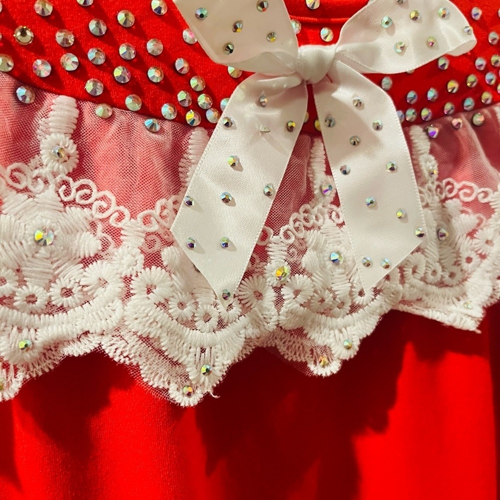 Red Long Sleeve Nightgown-Lace Trim & Crystals-Christmas/Polar Express/Santa - Picture 3 of 6